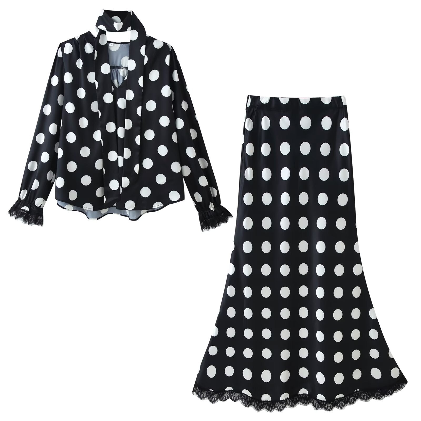 Elegant V-neck top+high waisted skirt set