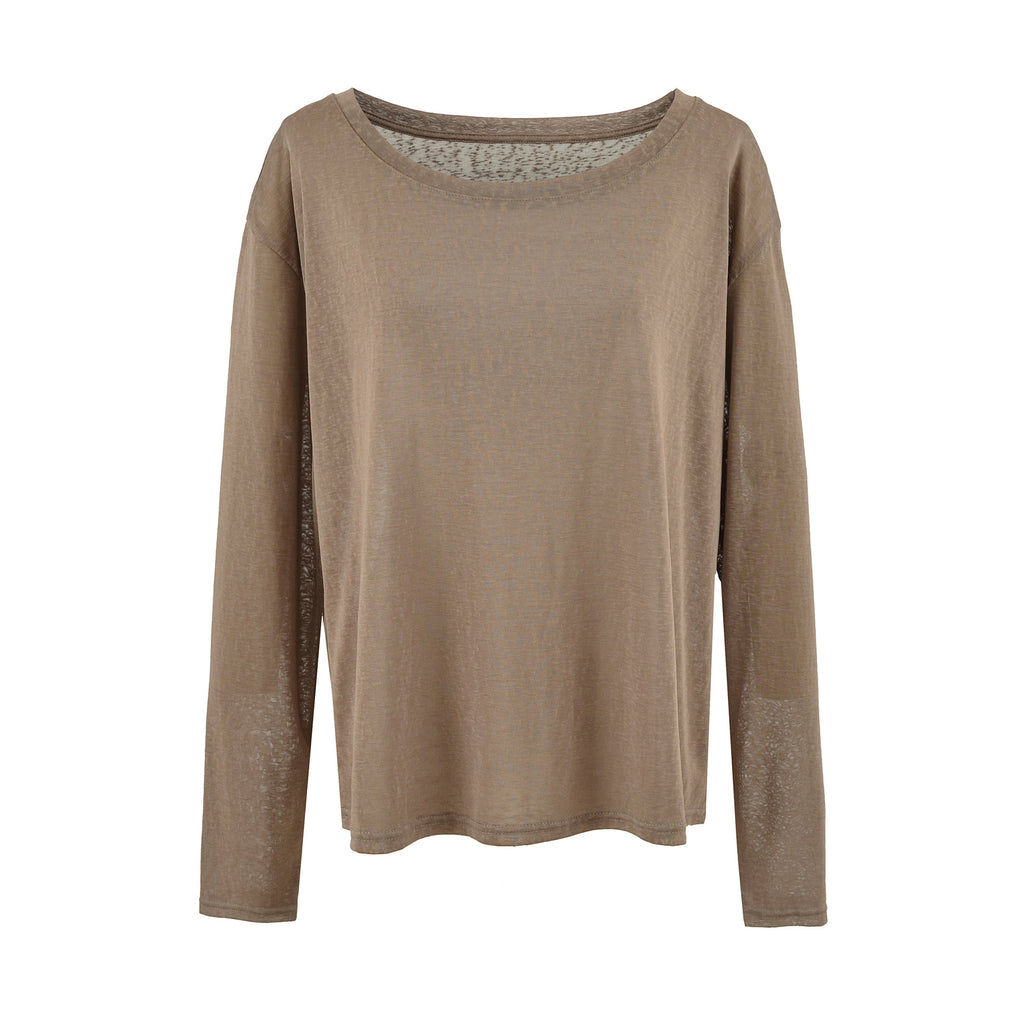 Smooth Semi-Transparent Lyocell, Lazy Two-Way Wear, One-Shoulder Slash Neck, Bare-Skin Feel, Long Sleeve