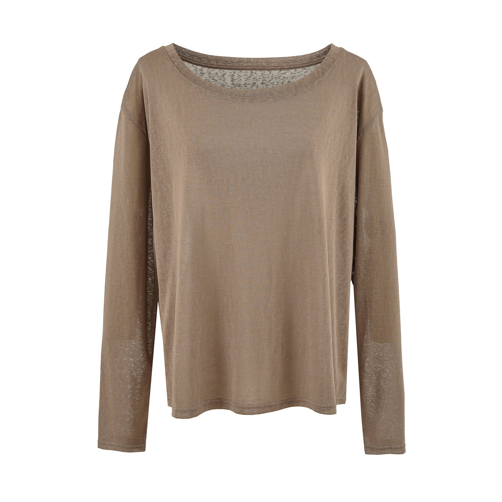 Smooth Semi-Transparent Lyocell, Lazy Two-Way Wear, One-Shoulder Slash Neck, Bare-Skin Feel, Long Sleeve