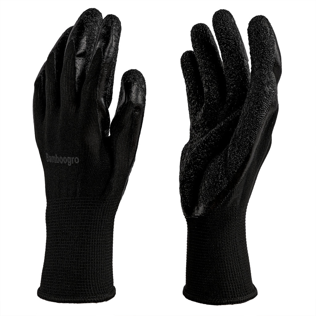 Black latex-coated crinkle grip work gloves