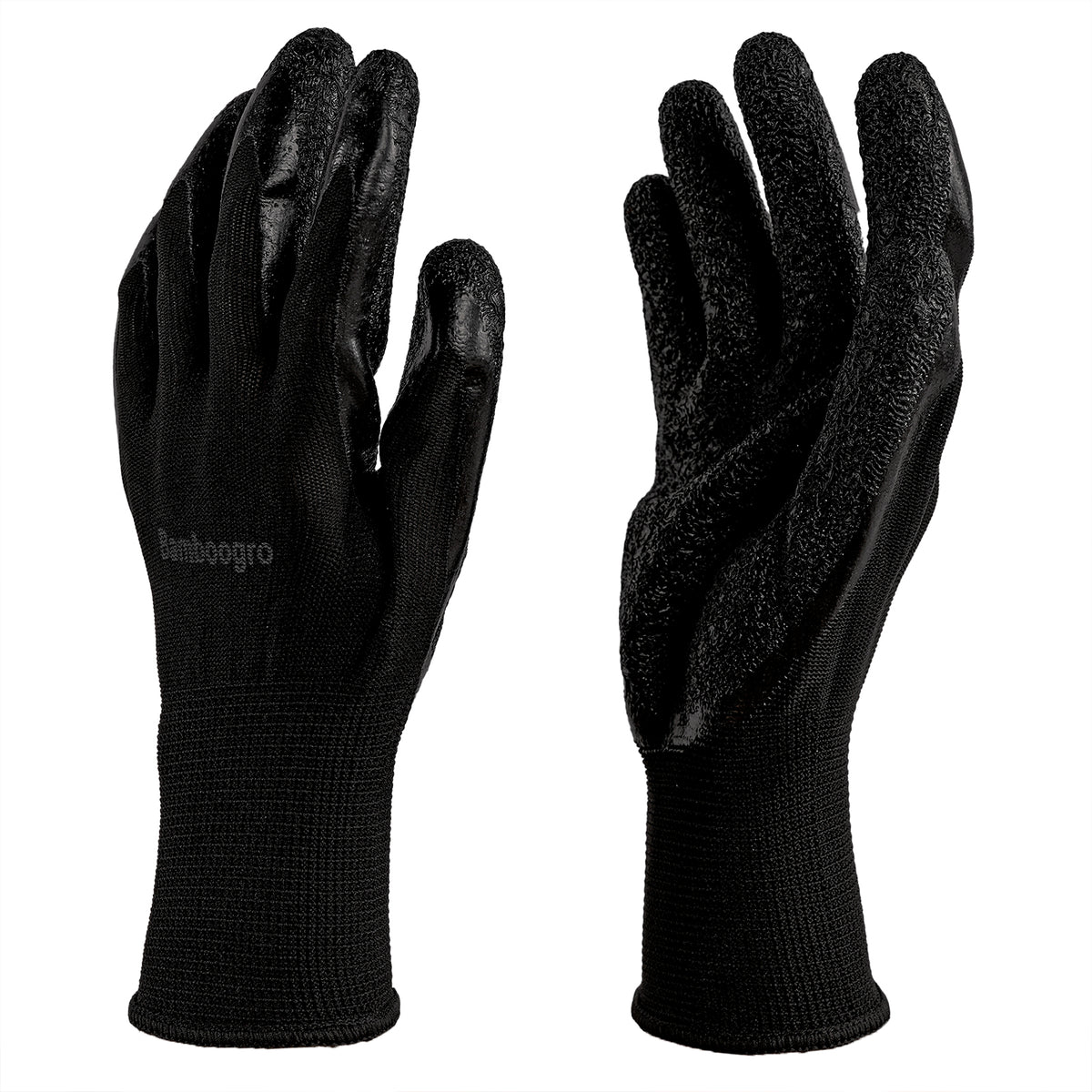 Black latex-coated crinkle grip work gloves