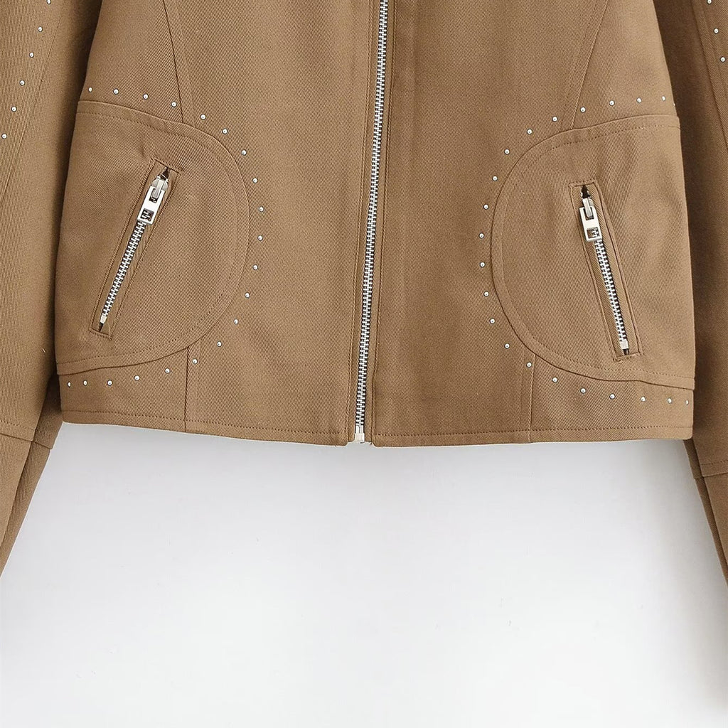 Summer street standing collar studded jacket