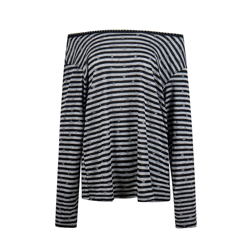 Color-Blocked Stripe Hoodie Loose Long Sleeve Top