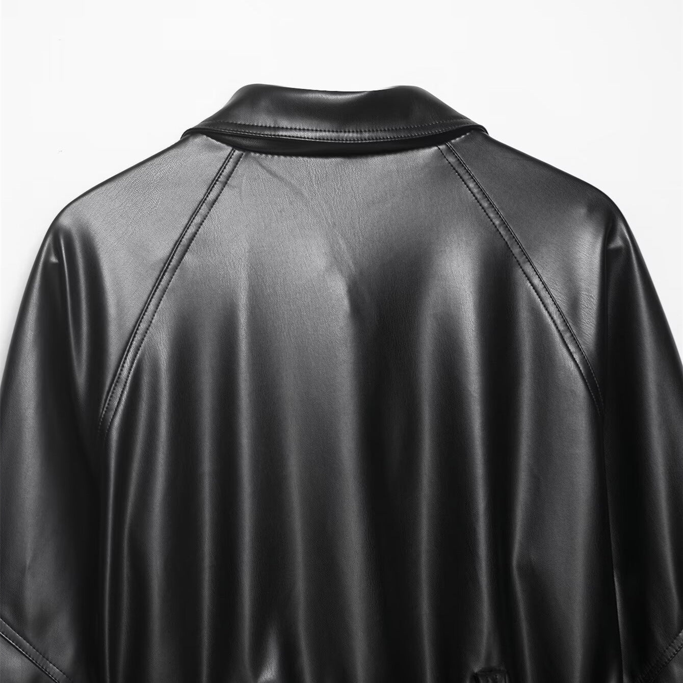 Belt short PU leather stand up collar jacket top