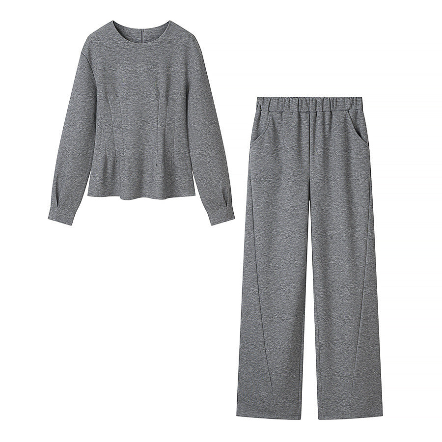 Casual style minimalist long sleeved T-shirt+straight leg pants set