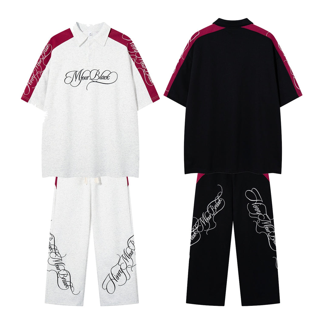 Flower body letter splicing short sleeved shirt