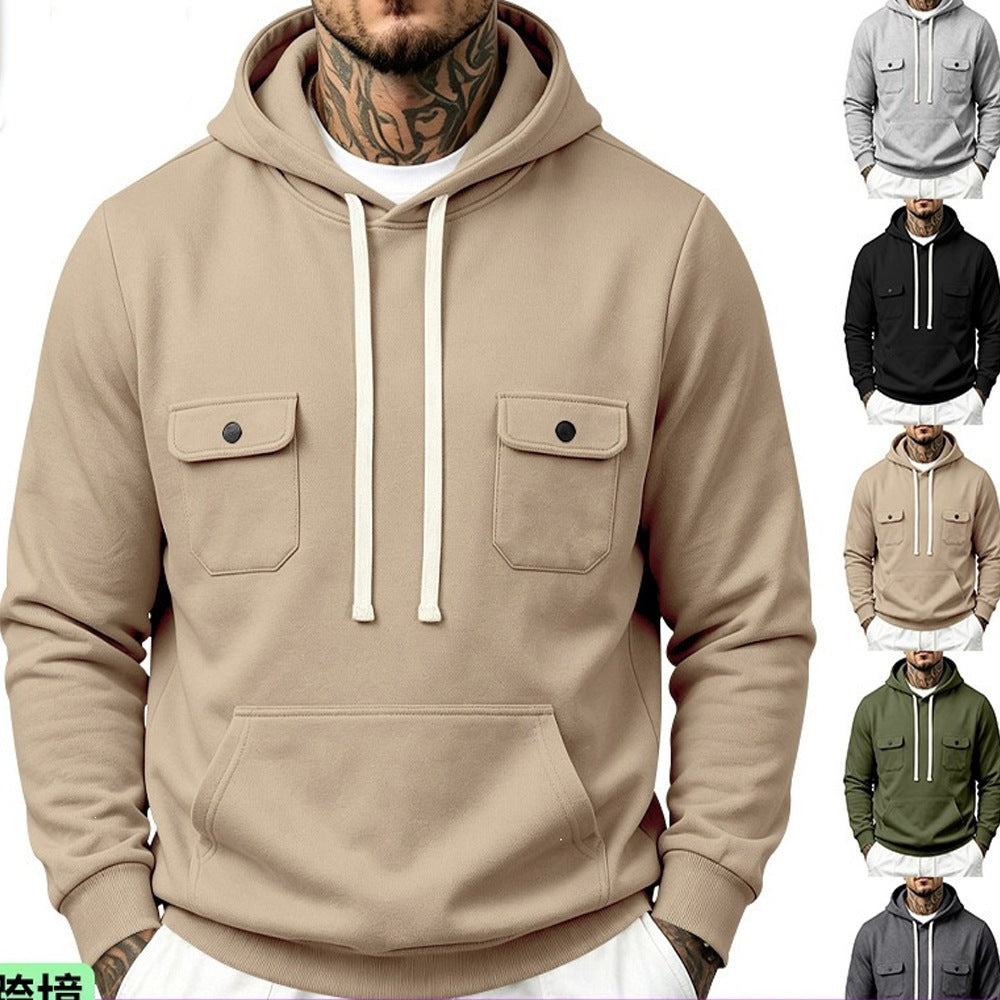 Knitted Hoodie With Multiple Pockets Loose-fit Workwear Style With A Hood