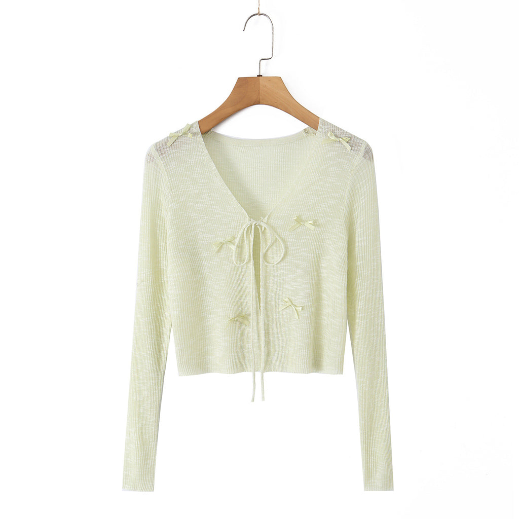 Hollow Sweet Bow Tie Soft Gentle Lightweight Top Outerwear Women
