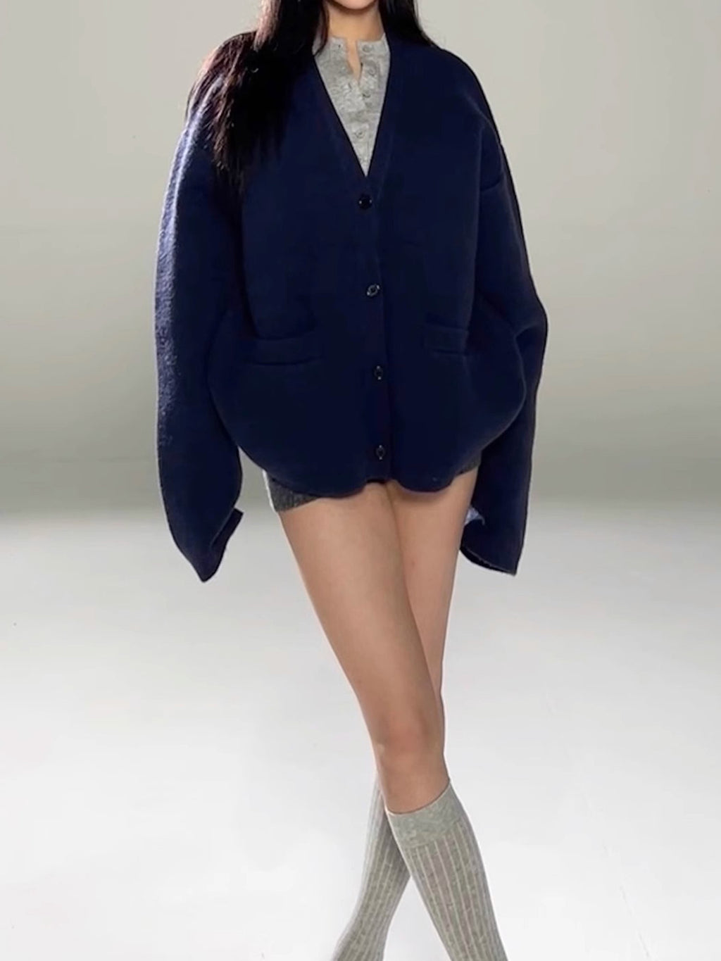 Thick Retro Chic Deep V-Neck Oversized Loose Knit Cardigan Sweater Coat Outerwear