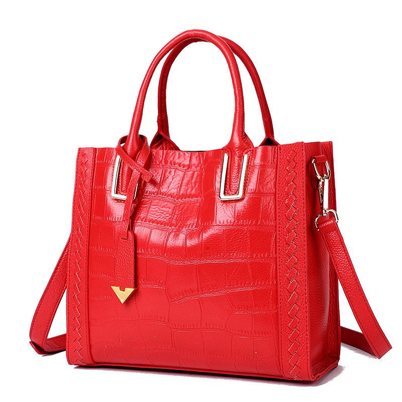 Women's crocodile-pattern cowhide handbag