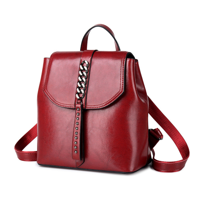 Leather fashion backpack in red