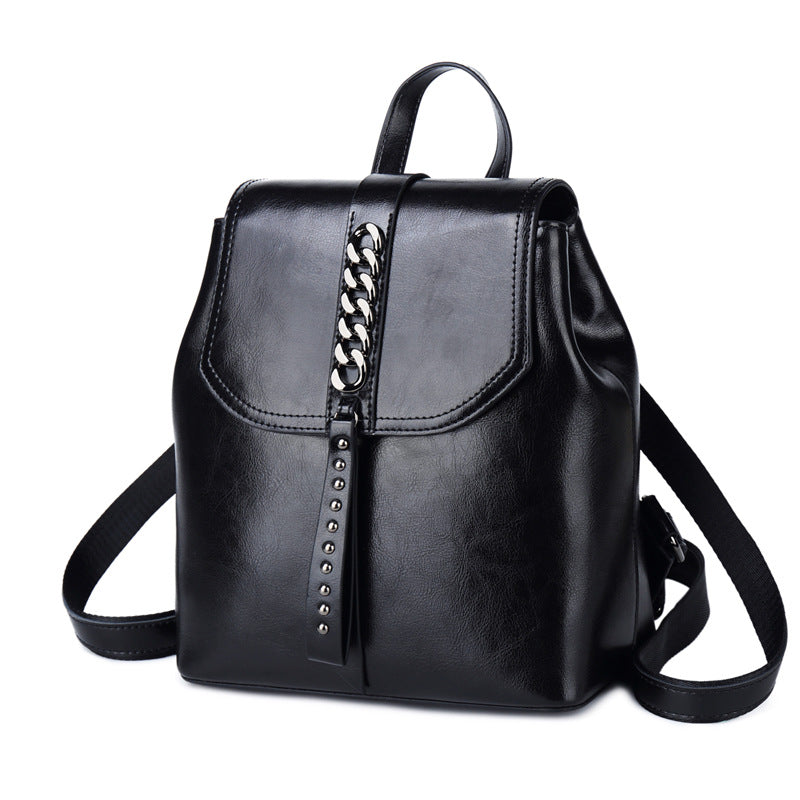 Leather fashion backpack in black