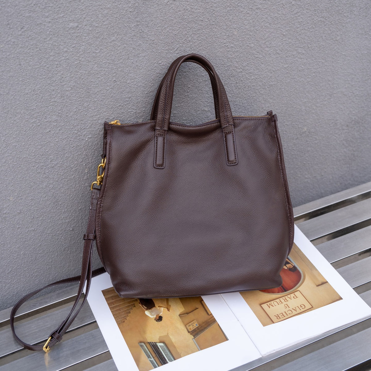 Women's top-grain leather versatile tote bag