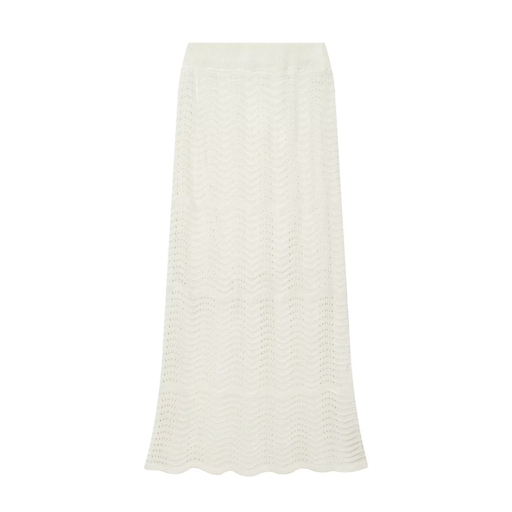Long Sleeve Knit Hollow Out Top with Bodycon Skirt Set , Lace Trim Sun Protection Cardigan Long Dress