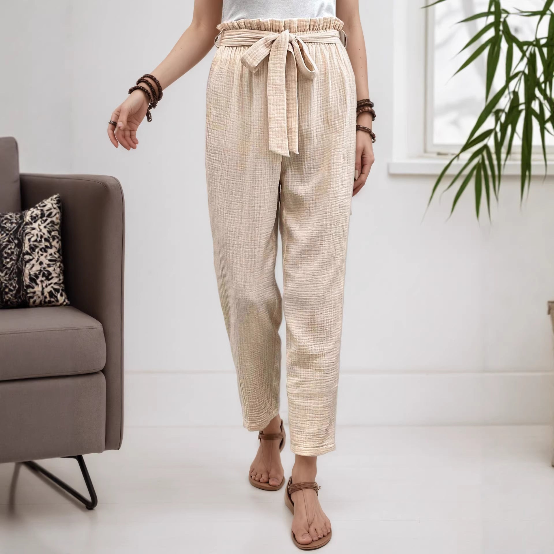 Wide leg tie pants