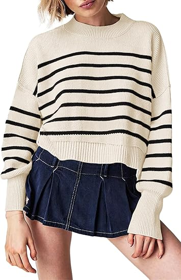Striped Long-Sleeved Sweater Apricot