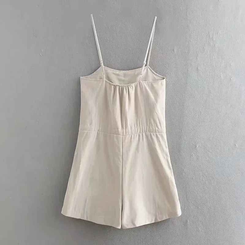 Hot girl three-dimensional pocket one-piece wide leg shorts