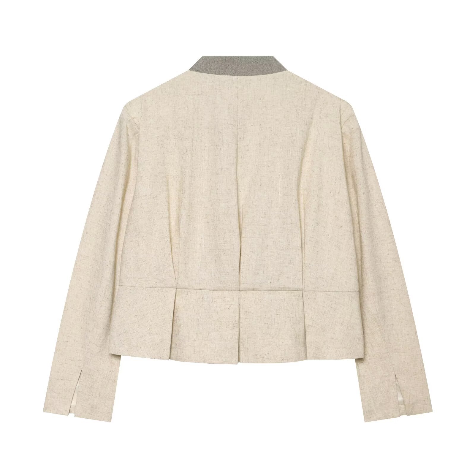 Pleated jacket+straight leg pants set with stitching