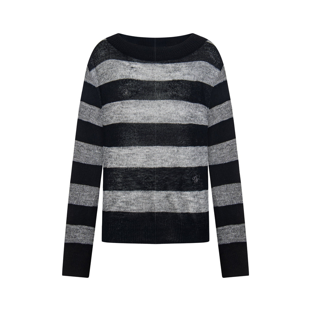 Color-Blocked Stripe Hoodie Loose Long Sleeve Autumn Top