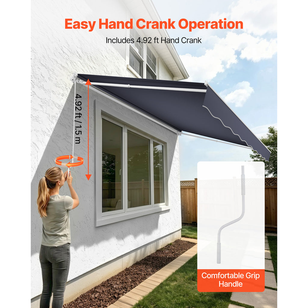 Manual Retractable Patio Awning 11.5' x 9.8', Water-Resistant, Gray - image 5