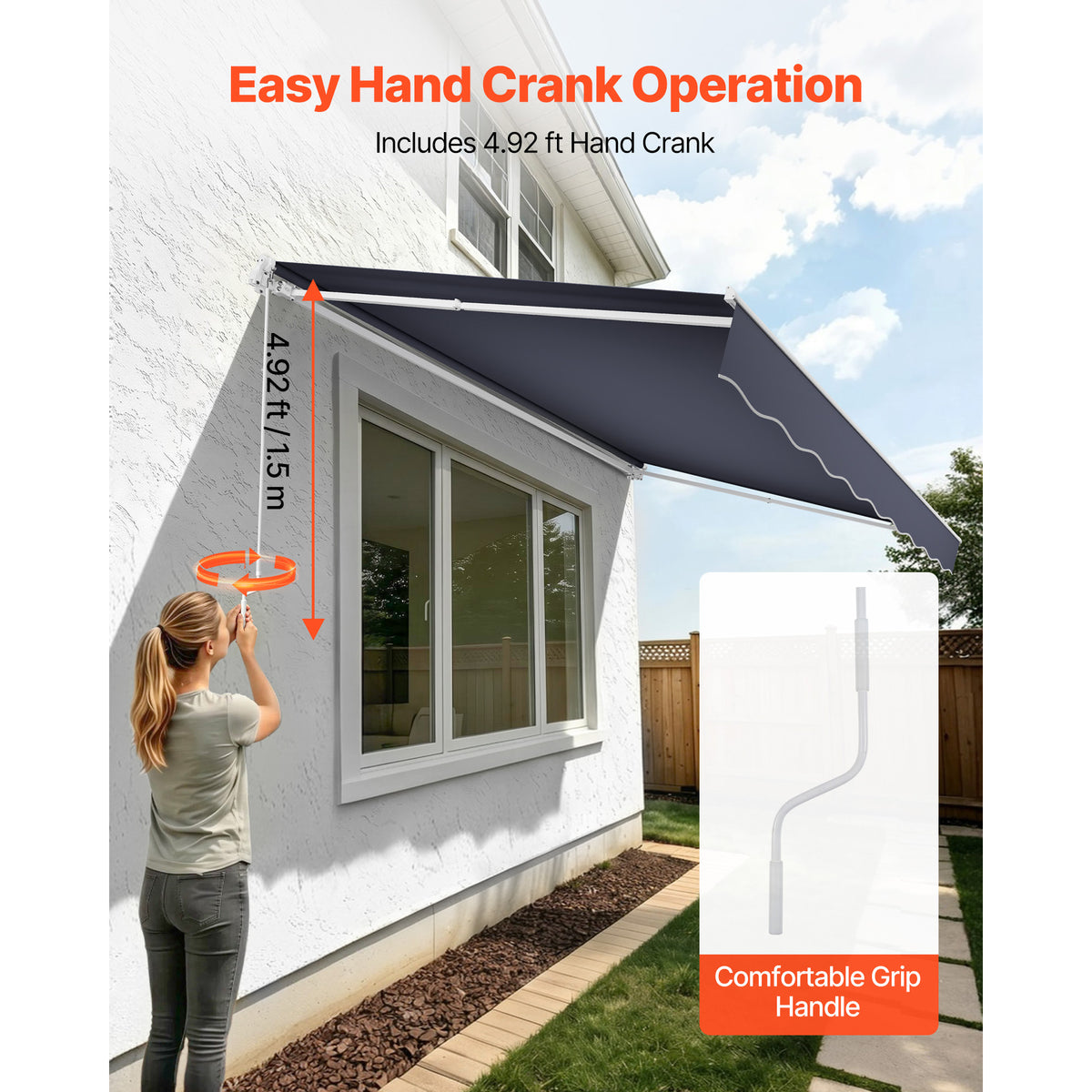 Manual Retractable Patio Awning 11.5' x 9.8', Water-Resistant, Gray - image 5