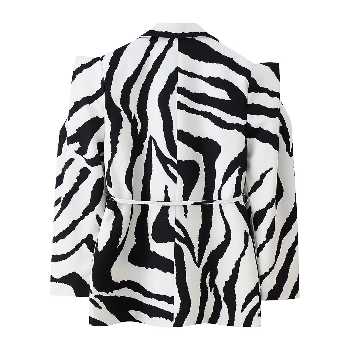 Zebra stripe waist cinching lace up wide shoulder suit jacket