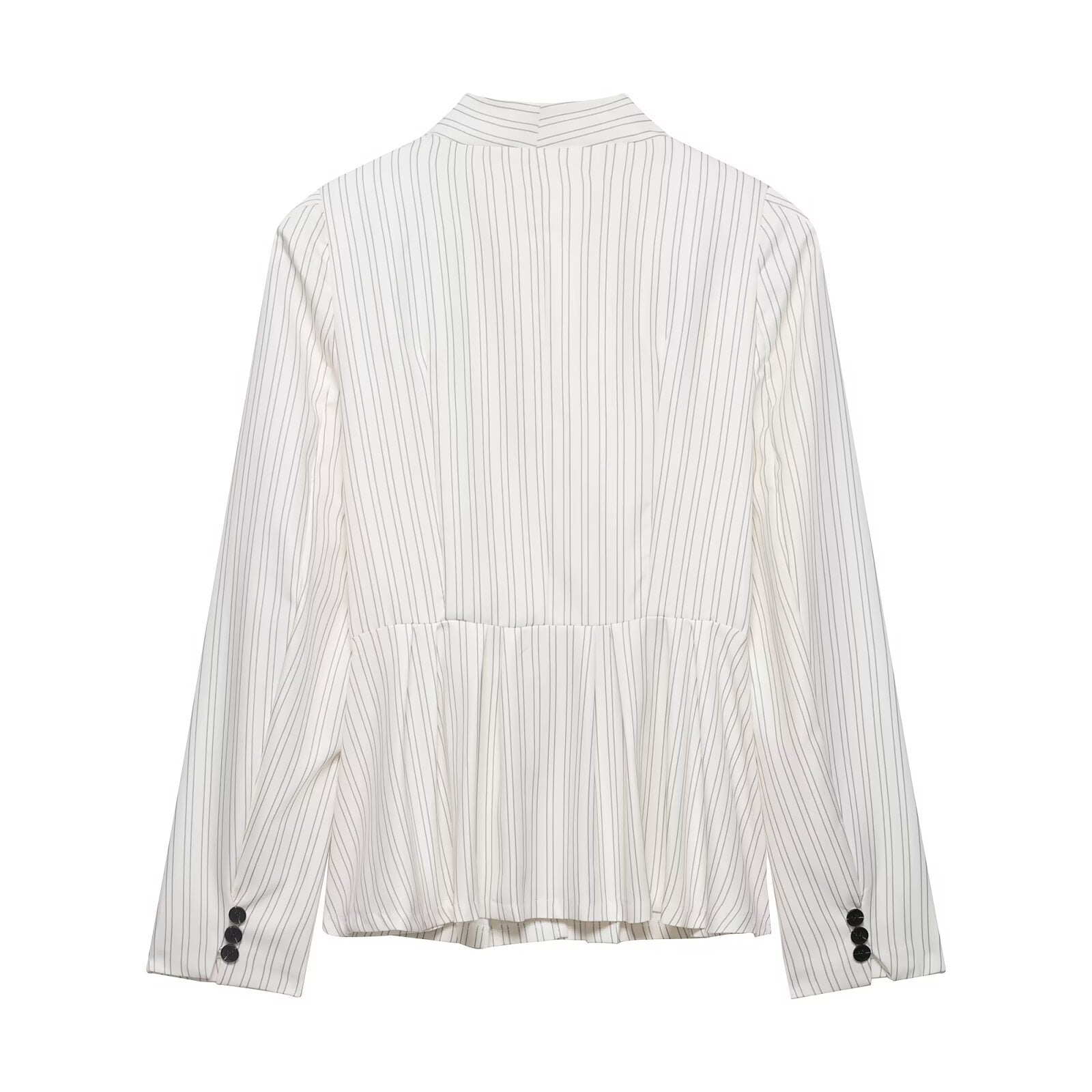Shoulder padded long sleeved striped short skirt hem suit jacket