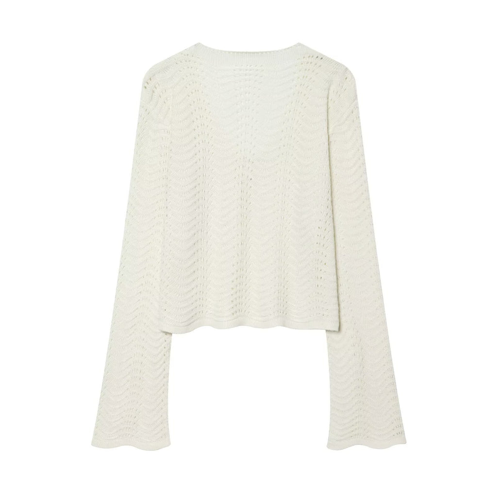 Long Sleeve Knit Hollow Out Top with Bodycon Skirt Set , Lace Trim Sun Protection Cardigan Long Dress