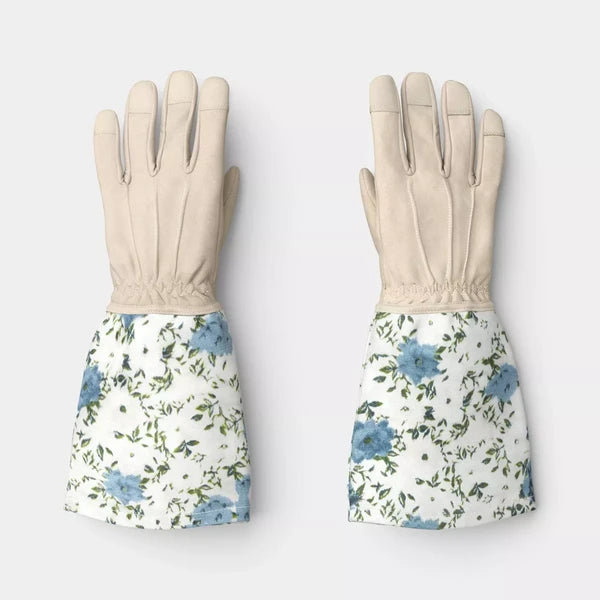 Long cuff floral pruning gloves in duck canvas