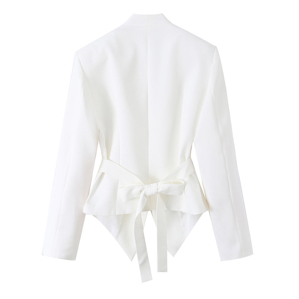 Single breasted chest pleated long sleeved suit jacket without buttons