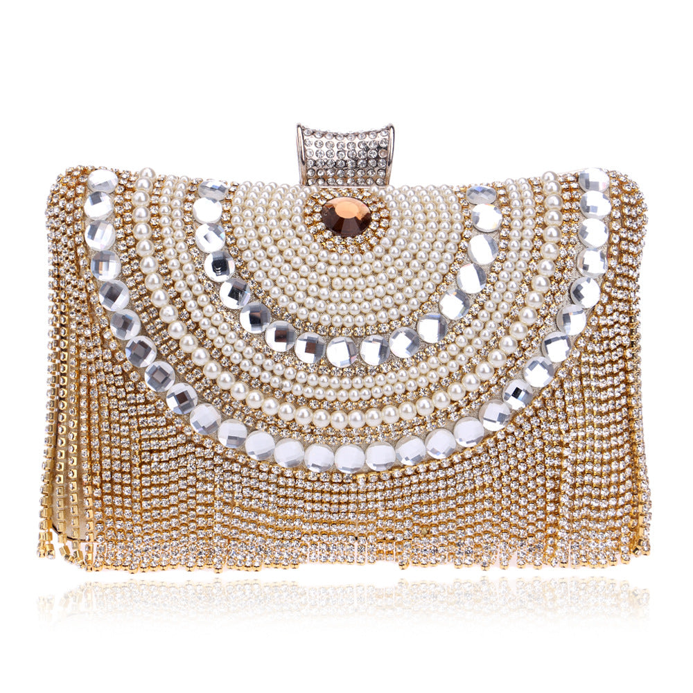 Women's beaded rhinestone evening clutch in gold