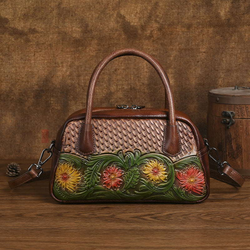 Women's Retro Full-Grain Leather Shoulder Bag