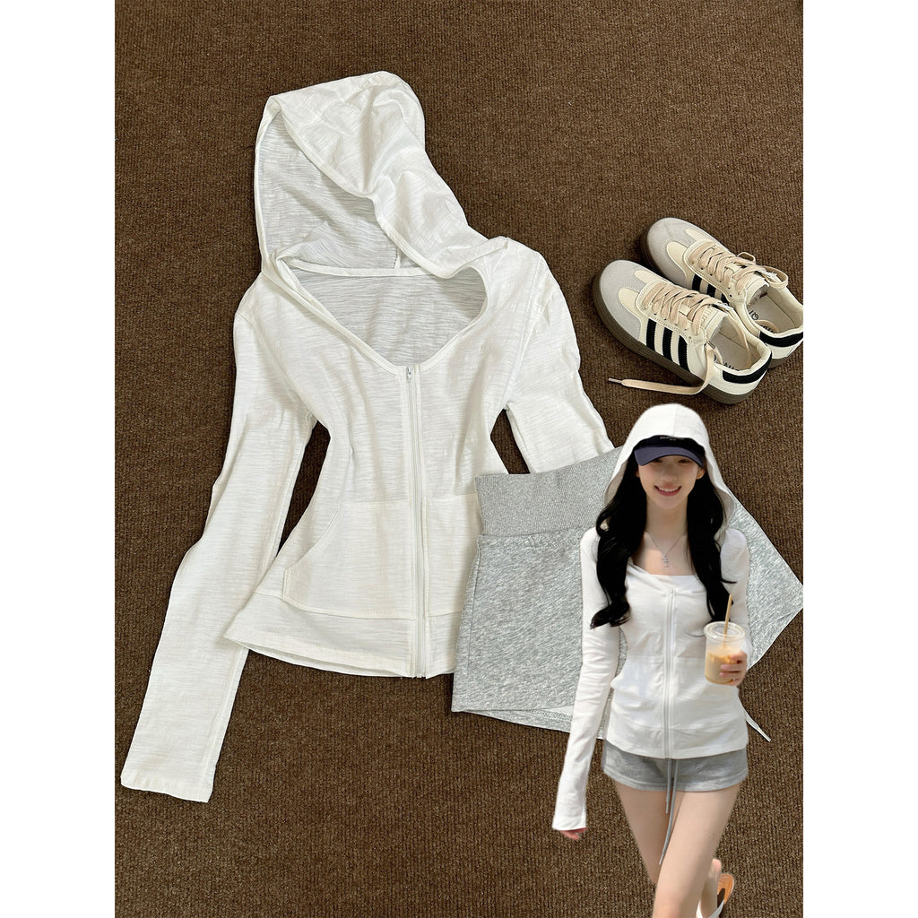 Bamboo Cotton Hooded Zip-Up Sun Protection Cardigan for Women