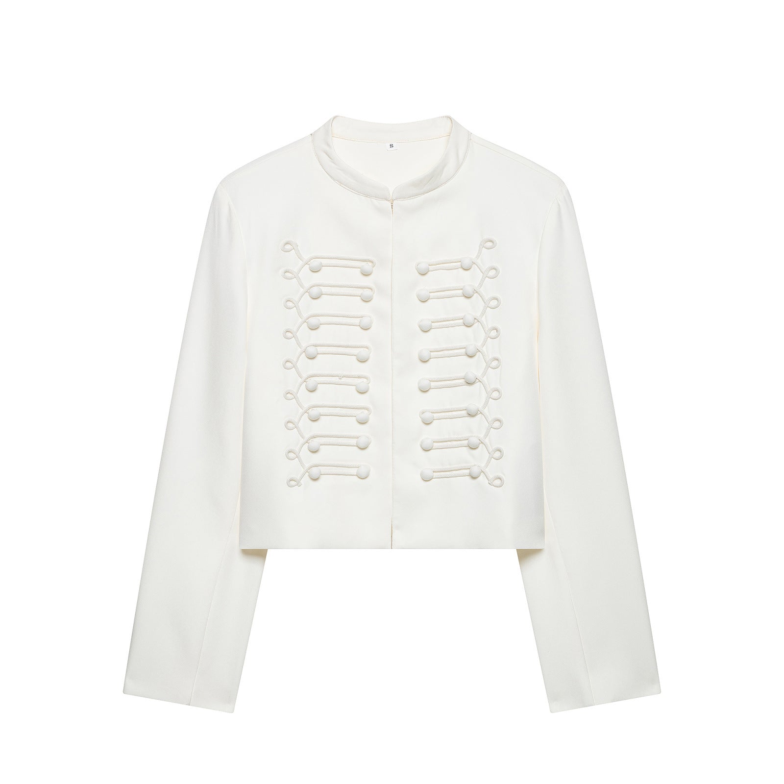 Stand up collar with shoulder pads long sleeved short jacket