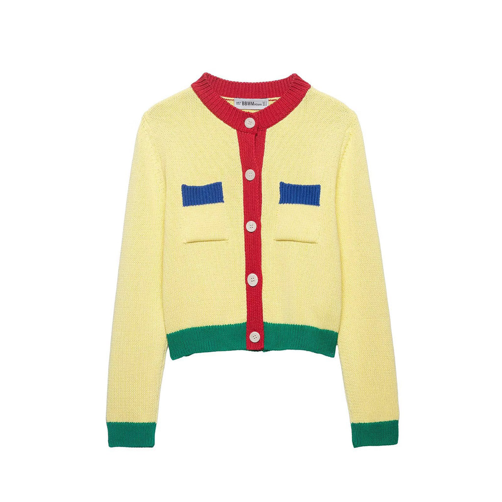 Street Versatile Color blocked Knitted Jacket