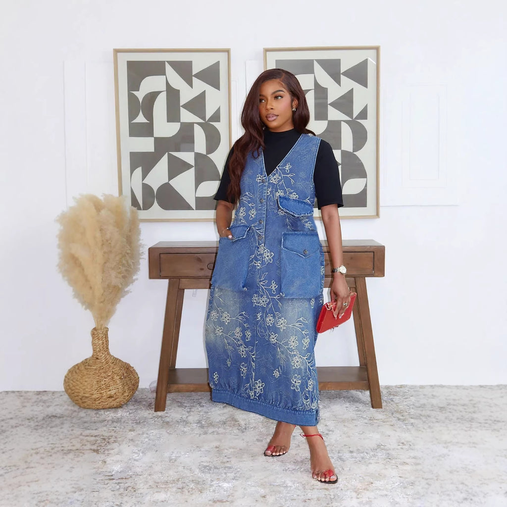Site New Embroidered Jacquard Side Practical Pocket Denim