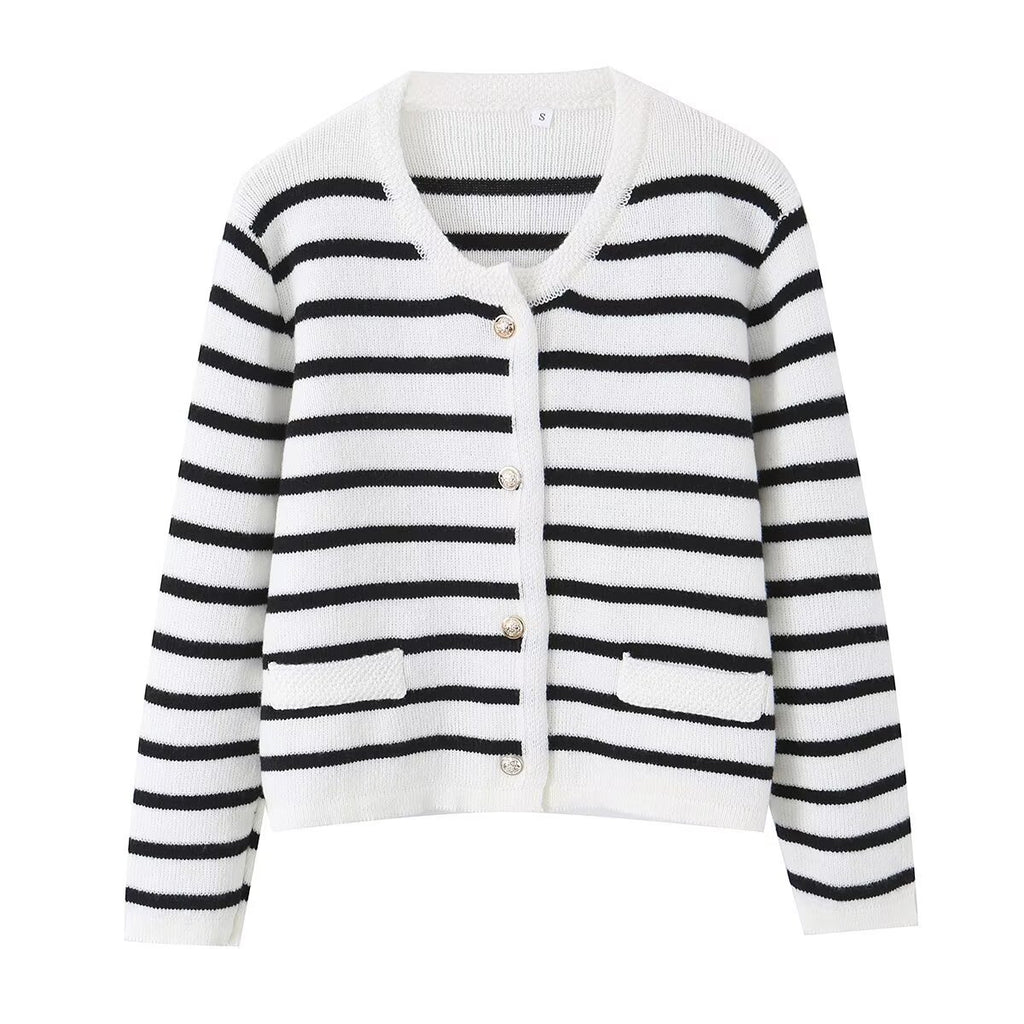 Summer striped knitted jacket for women's clothing