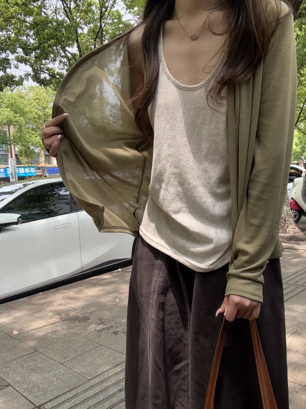 Loose Tencel Cardigan for Women, Loose V-Neck Long Sleeve Top