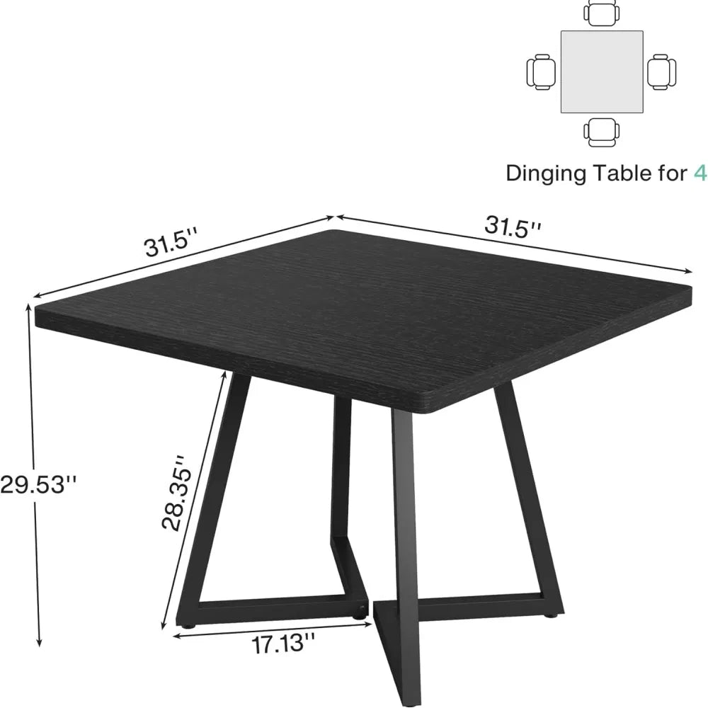 Square dining table with black metal frame
