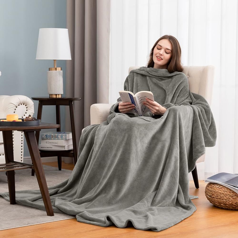 Classic Sherpa Hooded Blanket Warm Comfortable Wearable Cape Throw Soft Home TV Lounger Cloud Mink Fur