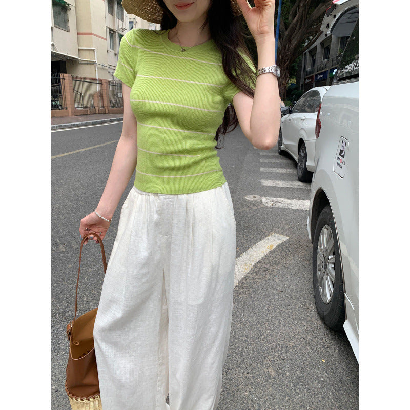 Green Stripe Regular Sleeve Fitted Wool Knit