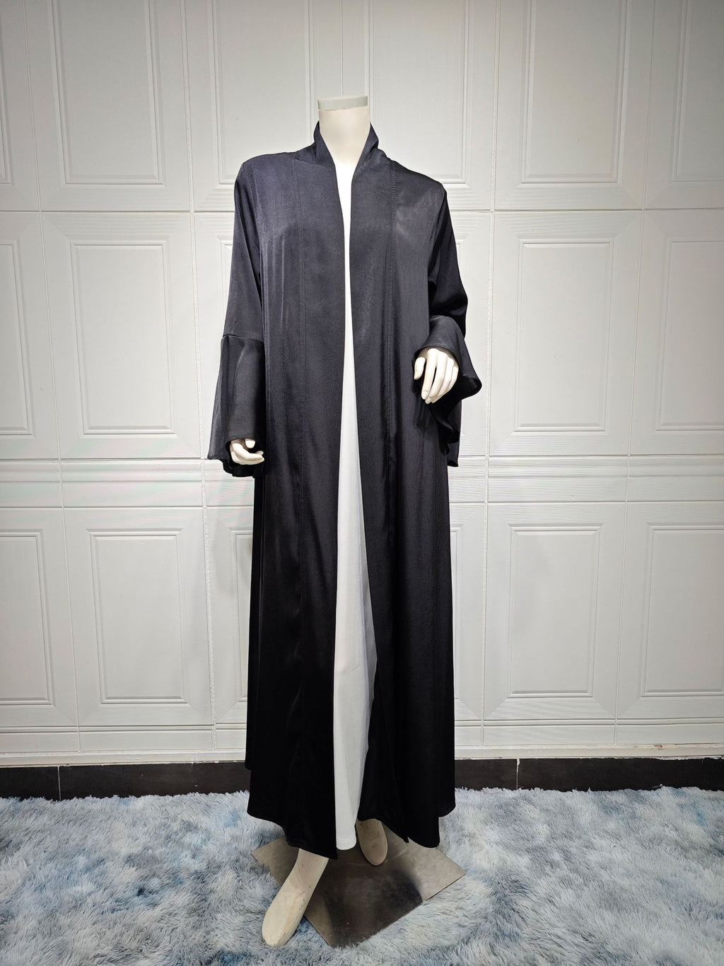 Modest Dress with Ruffle Sleeve Solid Color Shawl Outerwear Elegant Dress