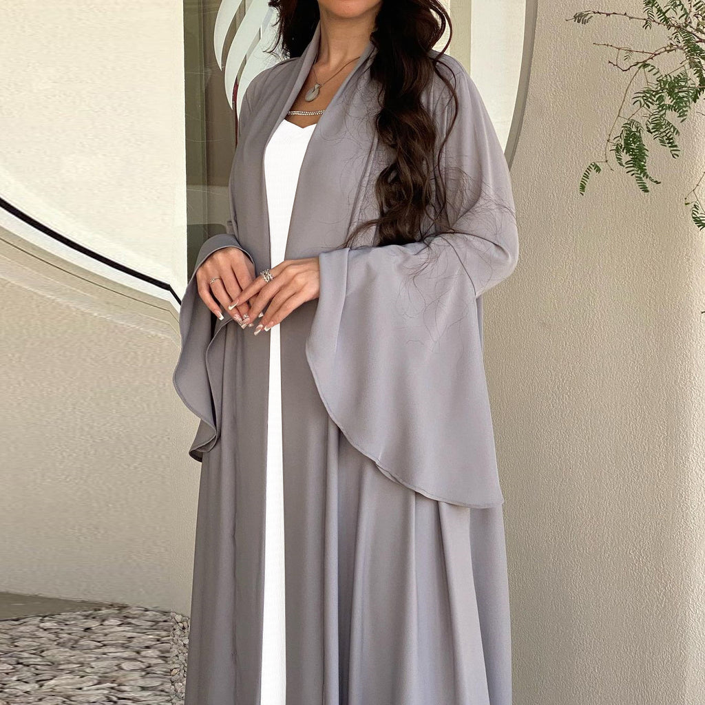 Modest Dress with Ruffle Sleeve Solid Color Shawl Outerwear Elegant Dress