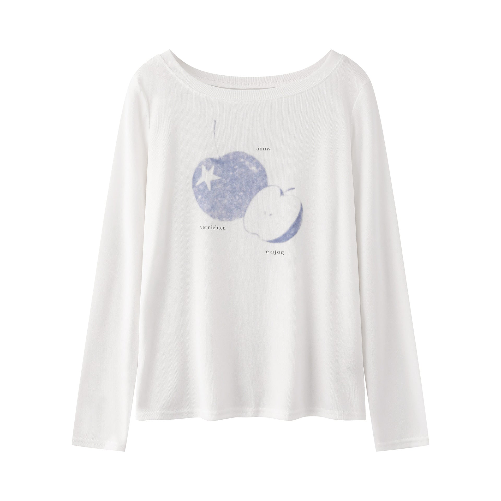Literary Apple Print Crewneck Loose Soft Style Versatile Long Sleeve Sweatshirt
