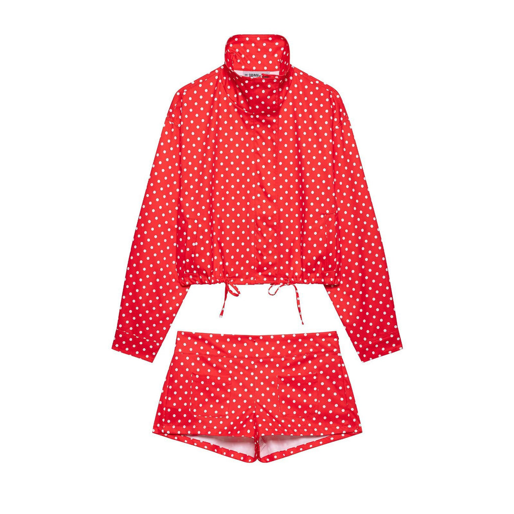 Wave dot bubble sleeve jacket+shorts set