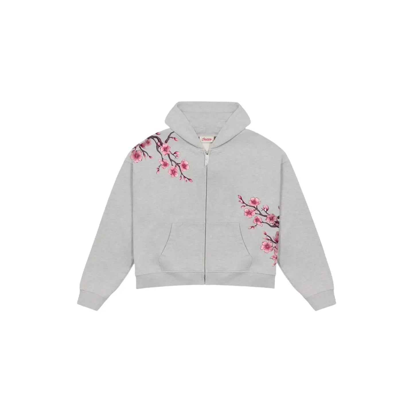 Style Retro Cherry Blossom Embroidered Hooded Zip-Up Sweatshirt Jacket Unisex Streetwear Oversized Casual Sport Jacket