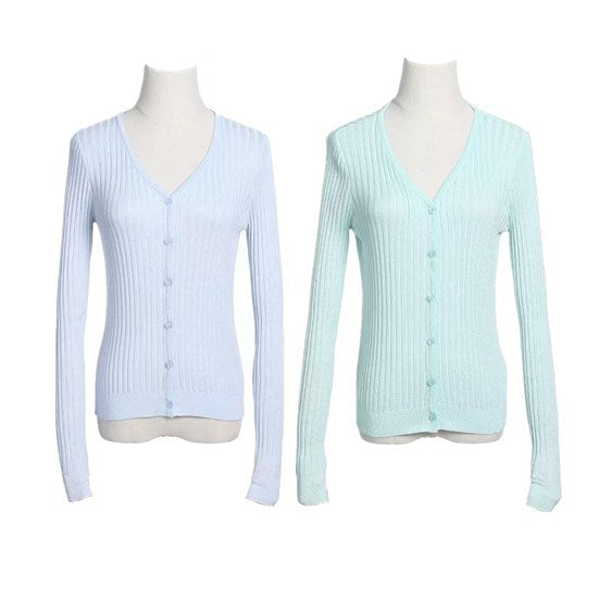 Slim Fit V-Neck Knit Cardigan for Women Soft Feel Outerwear Sun Protection Jacket Top