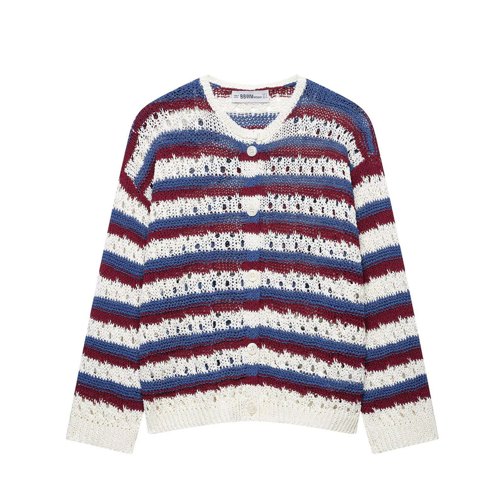 Hollow striped knitted jacket for women's clothing