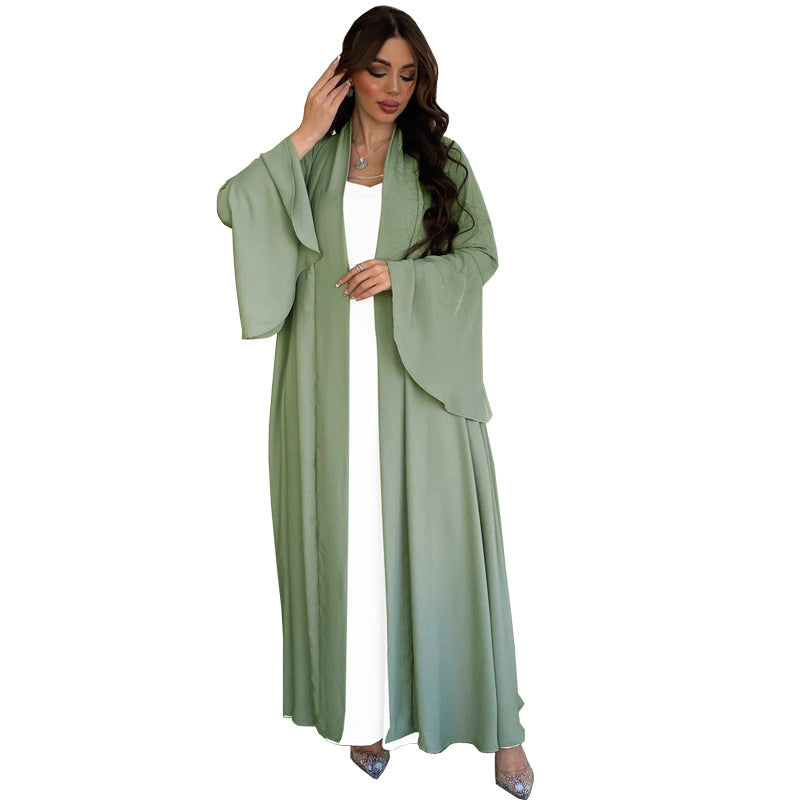 Modest Dress with Ruffle Sleeve Solid Color Shawl Outerwear Elegant Dress
