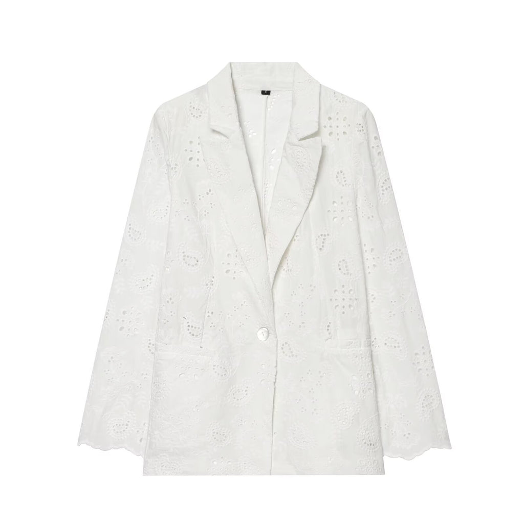 Embroidered slim fit suit jacket with shoulder pads